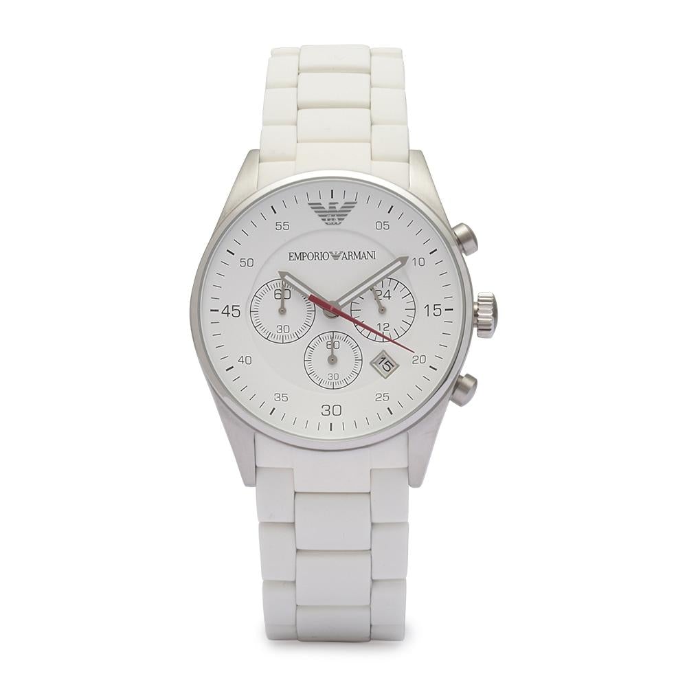 Emporio Armani Ladies White Chronograph Watch - AR5867